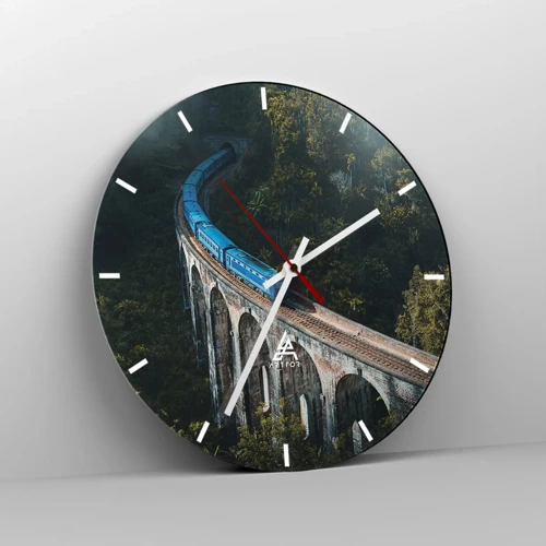 Wall clock - Clock on glass - Train through Nature - 30x30 cm