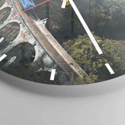 Wall clock - Clock on glass - Train through Nature - 30x30 cm