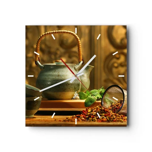 Wall clock - Clock on glass - Treaty about Drinking Tea - 30x30 cm