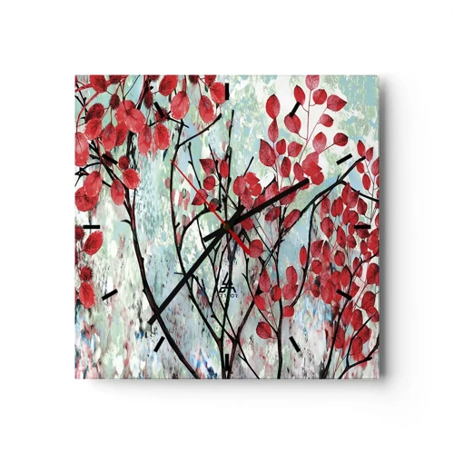 Wall clock - Clock on glass - Tree in Scarlet - 30x30 cm