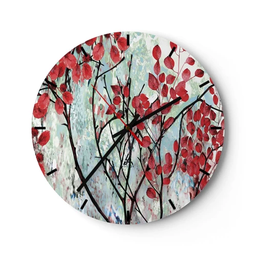 Wall clock - Clock on glass - Tree in Scarlet - 30x30 cm