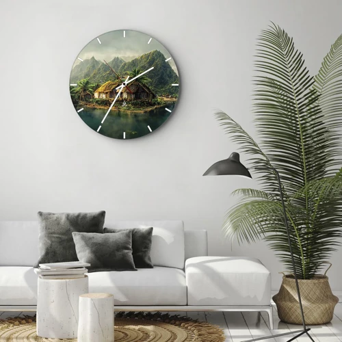 Wall clock - Clock on glass - Tropical Paradise - 30x30 cm