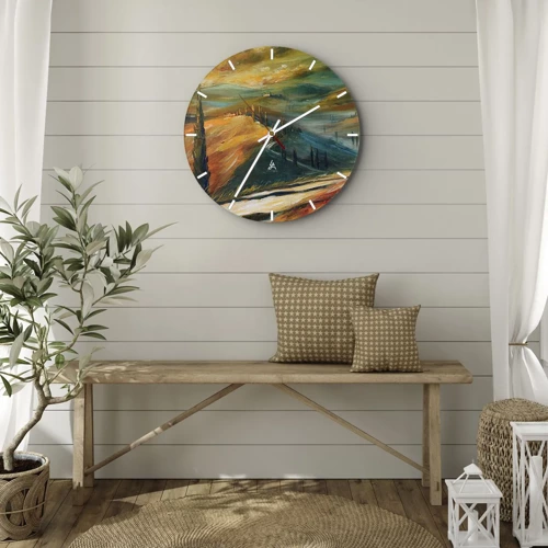 Wall clock - Clock on glass - Tuscan Landscape - 30x30 cm