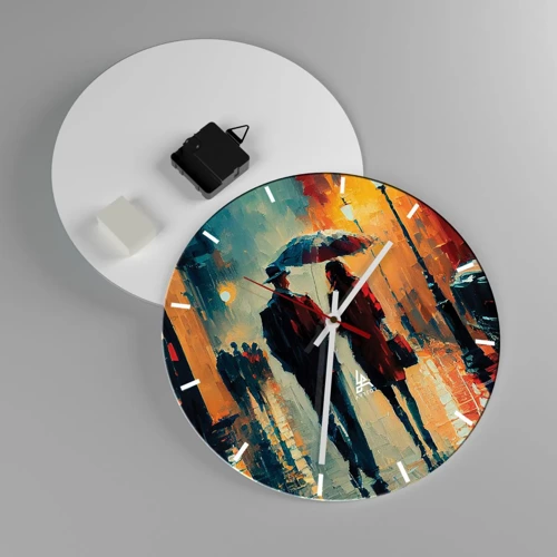 Wall clock - Clock on glass - Urban Love Story - 30x30 cm