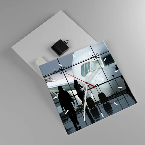 Wall clock - Clock on glass - Via a Vis at the Aiport - 30x30 cm