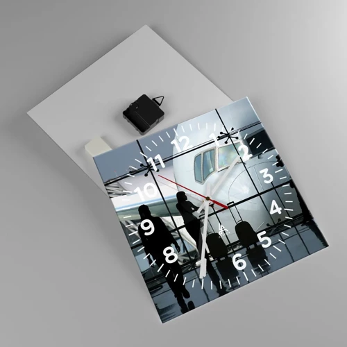 Wall clock - Clock on glass - Via a Vis at the Aiport - 30x30 cm