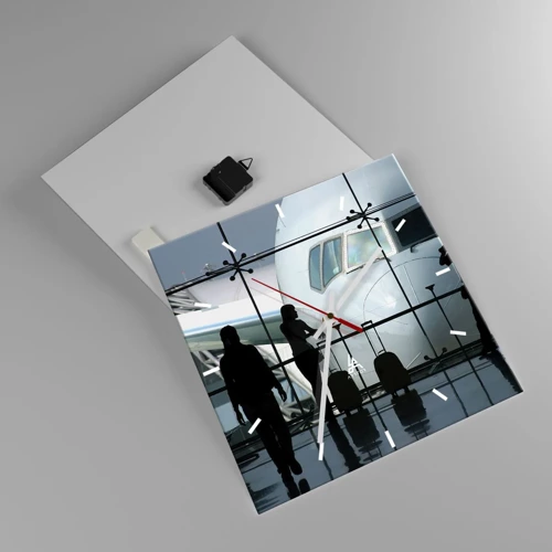 Wall clock - Clock on glass - Via a Vis at the Aiport - 40x40 cm