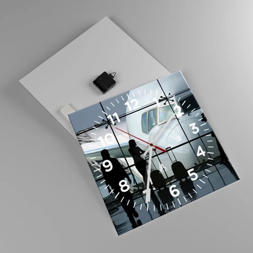 Wall clock - Clock on glass - Via a Vis at the Aiport - 40x40 cm