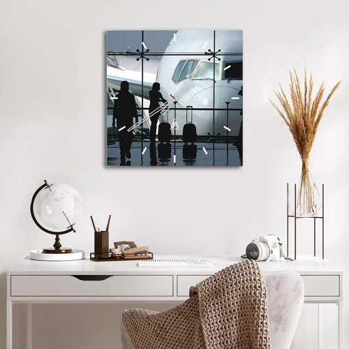 Wall clock - Clock on glass - Via a Vis at the Aiport - 40x40 cm