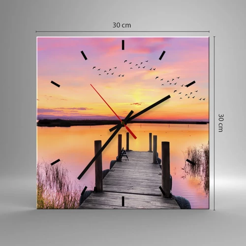 Wall clock - Clock on glass - Violet Quiet Dawn - 30x30 cm