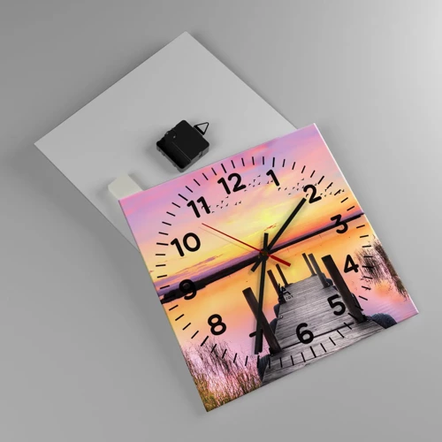 Wall clock - Clock on glass - Violet Quiet Dawn - 30x30 cm