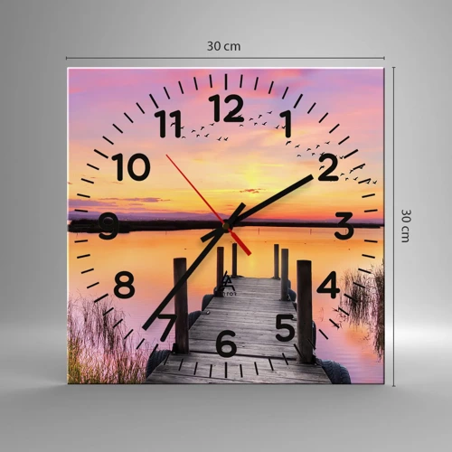 Wall clock - Clock on glass - Violet Quiet Dawn - 30x30 cm