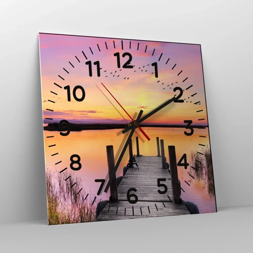 Wall clock - Clock on glass - Violet Quiet Dawn - 30x30 cm