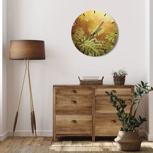 Wall clock - Clock on glass - Walking into the Green - 30x30 cm