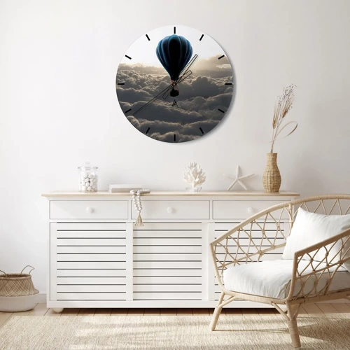 Wall clock - Clock on glass - Wanderer above Clouds - 30x30 cm