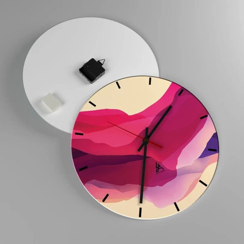 Wall clock - Clock on glass - Waves of Purple - 40x40 cm