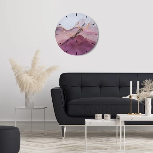 Wall clock - Clock on glass - Waves of Violet and Purple - 30x30 cm