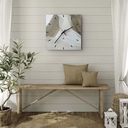 Wall clock - Clock on glass - Waves of White - 30x30 cm