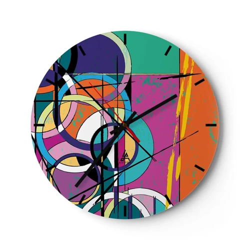 Wall clock - Clock on glass - Wheels Go Round and Round - 30x30 cm