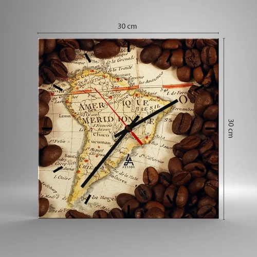 Wall clock - Clock on glass - Where Does the Best Coffee Come from? - 30x30 cm