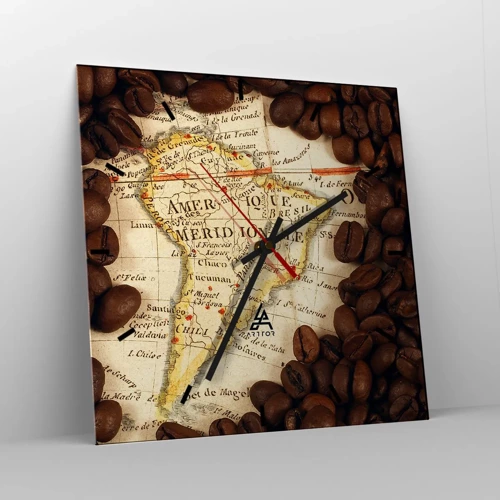 Wall clock - Clock on glass - Where Does the Best Coffee Come from? - 30x30 cm