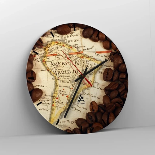 Wall clock - Clock on glass - Where Does the Best Coffee Come from? - 30x30 cm