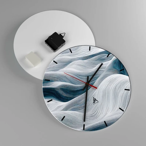 Wall clock - Clock on glass - White and Blue Waves - 30x30 cm