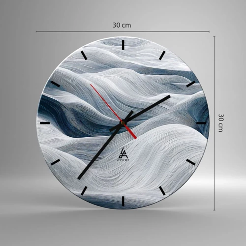 Wall clock - Clock on glass - White and Blue Waves - 30x30 cm