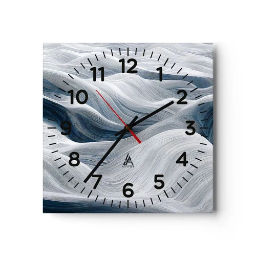 Wall clock - Clock on glass - White and Blue Waves - 30x30 cm
