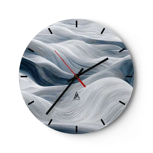 Wall clock - Clock on glass - White and Blue Waves - 40x40 cm