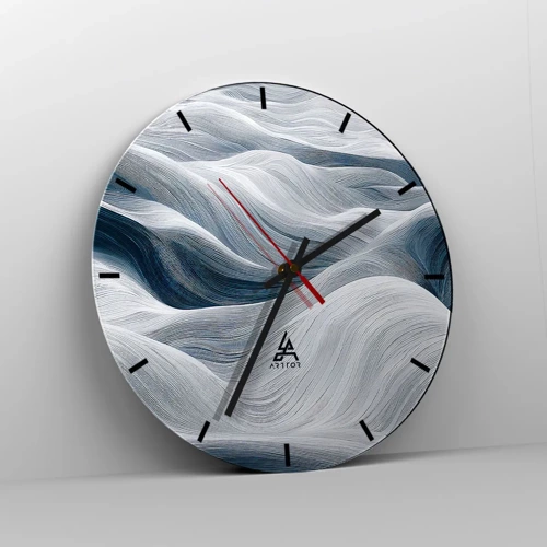 Wall clock - Clock on glass - White and Blue Waves - 40x40 cm