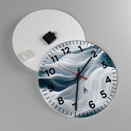 Wall clock - Clock on glass - White and Blue Waves - 40x40 cm