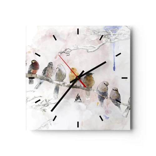 Wall clock - Clock on glass - Winged Encounter - 30x30 cm