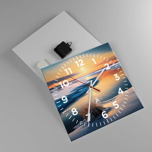 Wall clock - Clock on glass - Winter Sunset - 30x30 cm