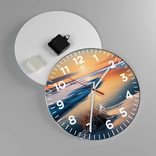 Wall clock - Clock on glass - Winter Sunset - 30x30 cm