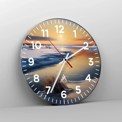 Wall clock - Clock on glass - Winter Sunset - 30x30 cm