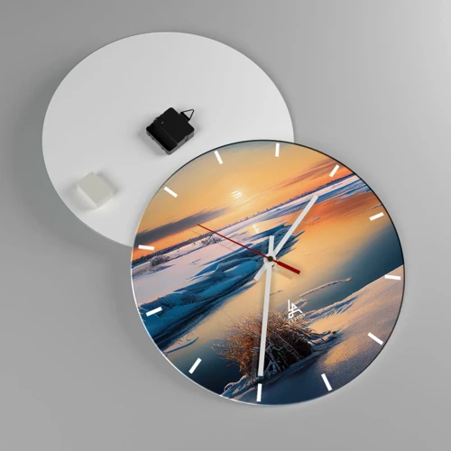 Wall clock - Clock on glass - Winter Sunset - 40x40 cm