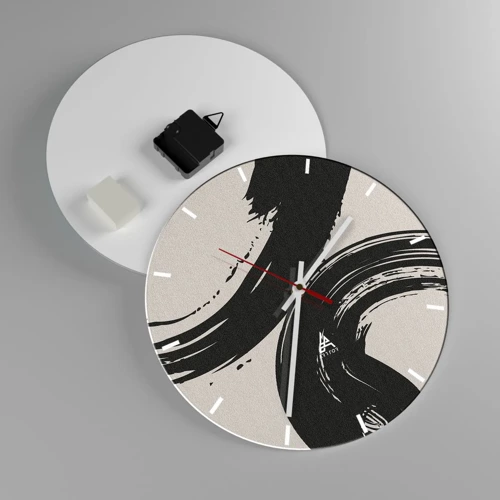 Wall clock - Clock on glass - With Big Circural Strokes - 30x30 cm