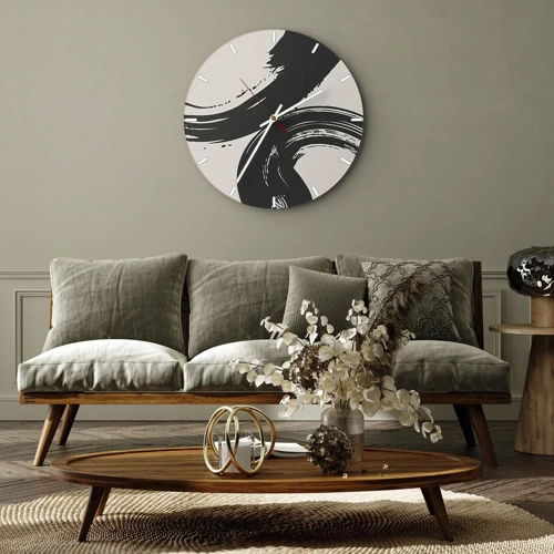 Wall clock - Clock on glass - With Big Circural Strokes - 30x30 cm