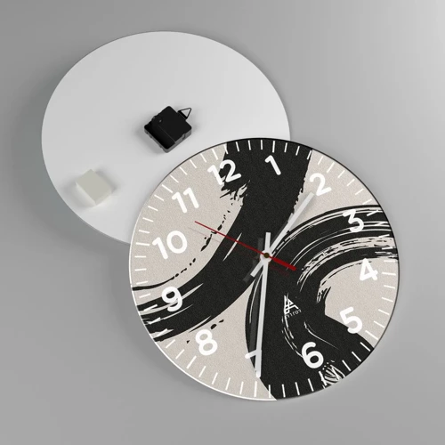 Wall clock - Clock on glass - With Big Circural Strokes - 40x40 cm