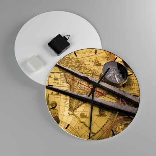 Wall clock - Clock on glass - With a Compass through the Seas - 30x30 cm