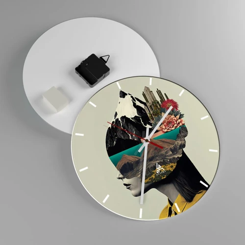 Wall clock - Clock on glass - Woman - Always a Mystery - 30x30 cm