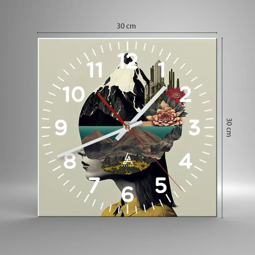 Wall clock - Clock on glass - Woman - Always a Mystery - 30x30 cm