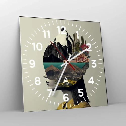 Wall clock - Clock on glass - Woman - Always a Mystery - 30x30 cm