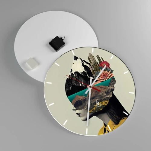 Wall clock - Clock on glass - Woman - Always a Mystery - 40x40 cm