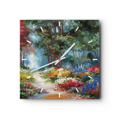 Wall clock - Clock on glass - Wood Garden, Flowery Forest - 30x30 cm