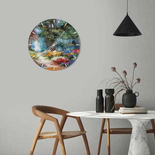 Wall clock - Clock on glass - Wood Garden, Flowery Forest - 30x30 cm