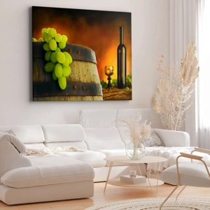 Canvas picture - Still Life with a Bottle of Wine and a Bunch of Grapes - 70x50 cm