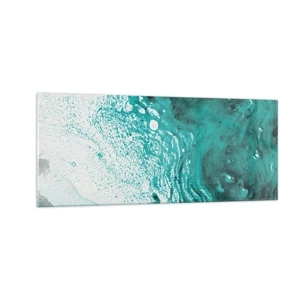 Glass picture - Dissolving in White and Turquoise - 100x40 cm