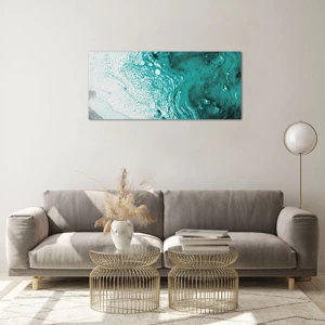 Glass picture - Dissolving in White and Turquoise - 100x40 cm